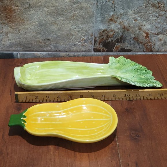 Ceramic Celery Squash Pumpkin Serving Dish Tray Set of 2 - Picture 11 of 13